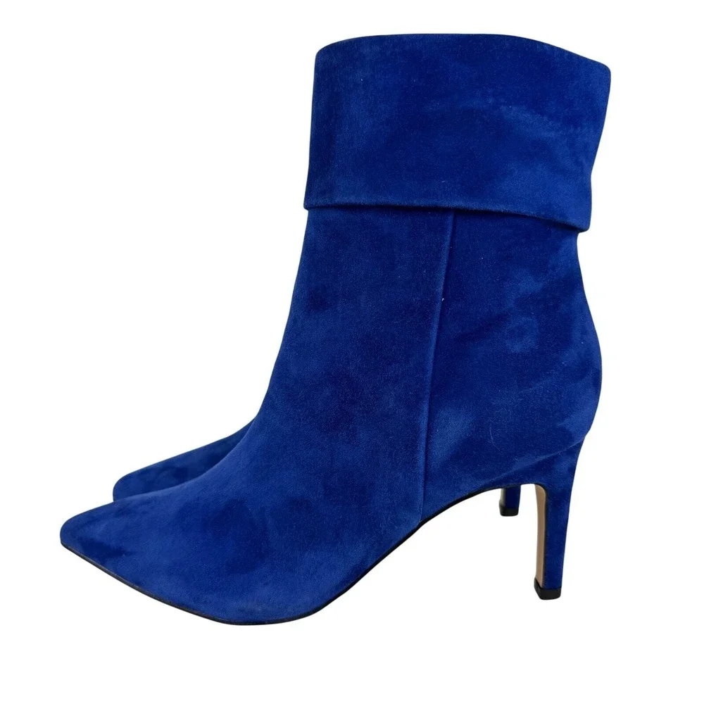 Nine West Gemms Blue Fold Over Pointed Toe Booties Size 6 NWOB